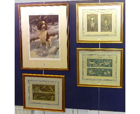 Three French hunting prints, depicting hunting/shooting pheasants, hares, deer and hawk, including a limited edition signed p