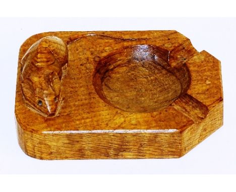 A Robert 'Mouseman' Thompson oak ashtray, with carved mouse to one side, 11cm wide