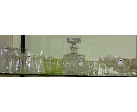 A collection of crystal and glasswares, to include wine, tumblers, sherry, brandy as well as a glass decanter (a lot)