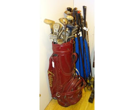 A collection of hickory shafted vintage golf clubs, together with a selection of other golf clubs in two golf bags (a lot)