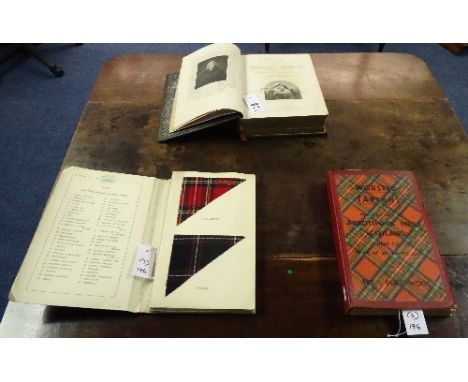 A 19th century leather bound Brown's family bible, also with two vintage tartan sample books by Abbotsford Mills Scotland (3)