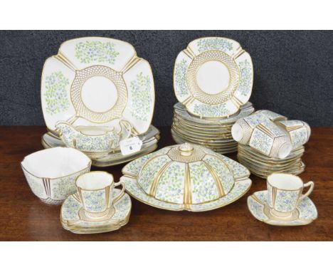 Copeland porcelain part tea service&nbsp;comprising a cream jug, sucrier, platter with cover, plates, side plates cups and sa