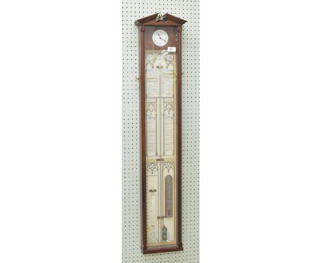 Comitti Admiral Fitzroy's Barometer,&nbsp;the mahogany case with broken arch pediment over an inset clock dial above the merc