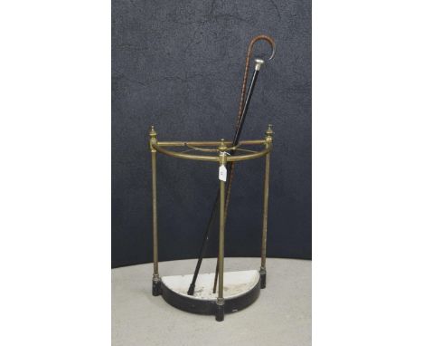 Silver mounted walking cane with crook handle, 36" long; together with a silver mounted ebonised walking cane, 33" long; with