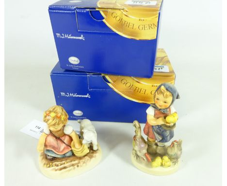 Two Goebel Hummel figures with a lamb and chickens, both boxed   Condition Report   Click here for further images, condition,