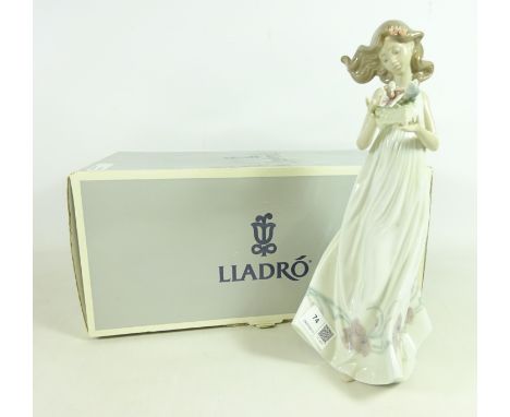 Large Lladro figure 'Butterfly Treasures', no. 6777 boxed H31.5cm    Condition Report  The trinket box she is holding has bee