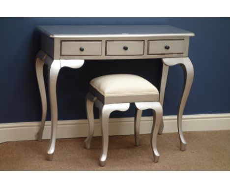 La Rochelle French style matt silver dressing table (W91cm) with stool    Condition Report   Click here for further images, c