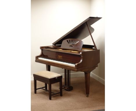 Kirkman baby grand piano, iron framed and overstrung with stool, W142cm, L130cm   Condition Report   Click here for further i