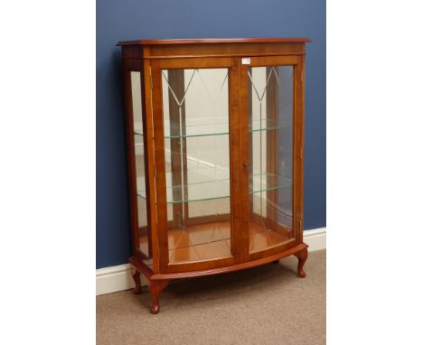 Reproduction yew wood bow front display cabinet with illuminated interior, W82cm, H115cm   Condition Report   Click here for 