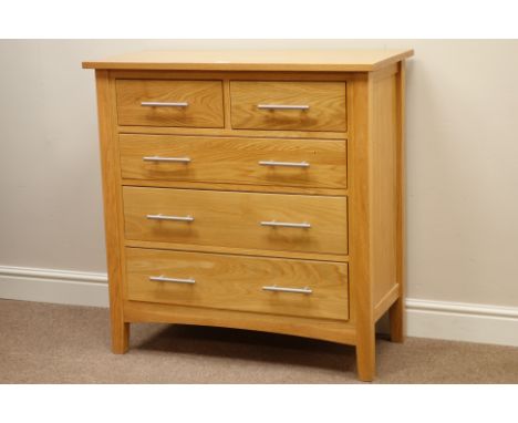 Light oak chest fitted with two short and three long drawers, W89cm   Condition Report   Click here for further images, condi