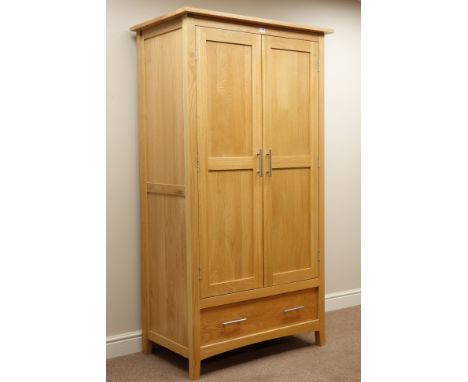 Light oak double wardrobe with single drawer, W100cm   Condition Report   Click here for further images, condition, auction t