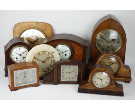 Various mantel clocks including an Art Deco onyx clock and an Ekco Control unit CC65   Condition Report   Click here for furt
