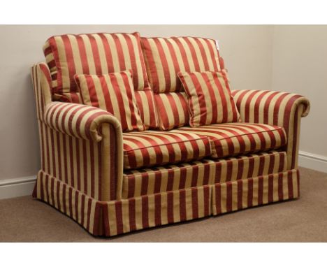 Duresta two seat sofa upholstered in gold and red stripe fabric, W166cm