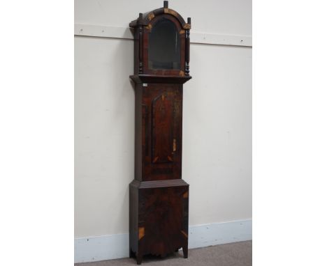 19th century figured mahogany longcase clock case, with rosewood inlays, H233cm