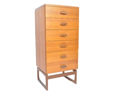 R. Bennett - G Plan - Quadrille - A 1960's retro vintage teak wood chest of drawers having a bank of six drawers each with lo