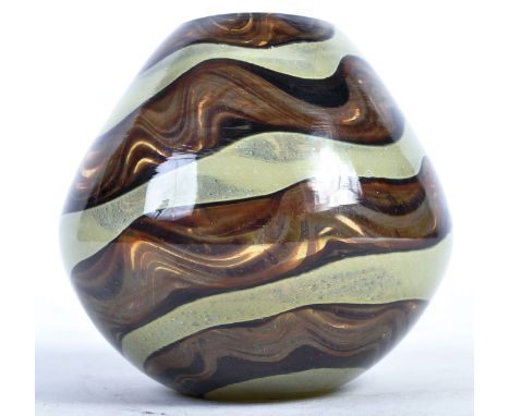 Michael Harris - Mdina - Earthstone - A 1970's Maltese retro vintage studio art glass vase of bulbous and tapered form with s