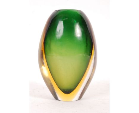 Murano Sommerso - An original mid 20th Century Italian studio art glass vase. Cased glass and of ovoid form with inner emeral