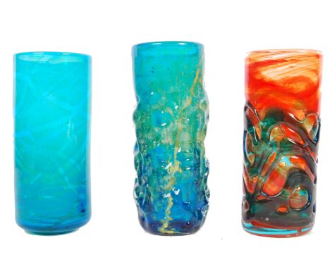 Mdina - A collection of three late 20th Century 1970's Maltese retro vintage studio art glass cylindrical vases to include; M