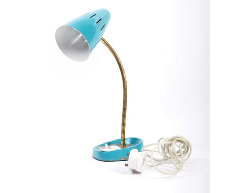 Pifco - 971 - An original 1970's retro vintage gooseneck desk lamp / reading light having a pale blue conical pierced shade s