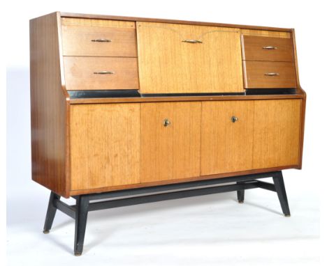 Beautility - A mid 20th Century retro vintage tolla wood highboard / cocktail cabinet having a central cocktail cabinet top w