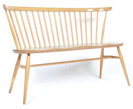 Lucian Ercolani - Ercol - Love Seat - 450 - A 1960's retro vintage beech and elm loveseat / bench having a stick back with sh