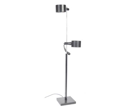 Ronald Homes - Conelight Ltd - A 1970's retro vintage twin floor standing spotlight lamp having adjustable black cylindrical 