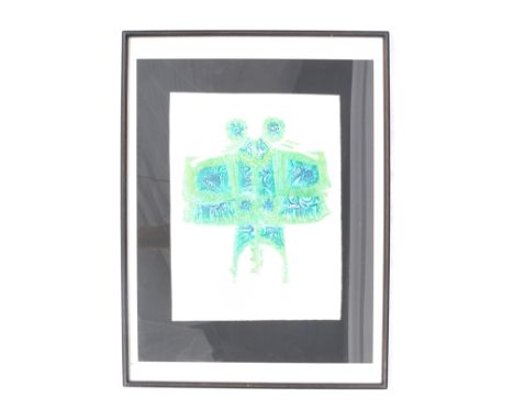 Stig-Åke Lund - Två Hovda Flygare - An original 20th Century Swedish retro vintage screen print depicting a stylised two head