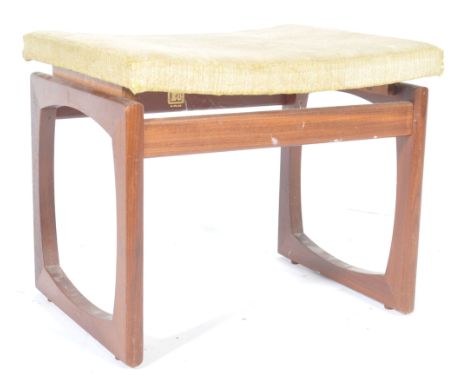 R. Bennett - G Plan - Quadrille - A 1960's retro vintage teak wood dressing table stool having a padded floating seat raised 