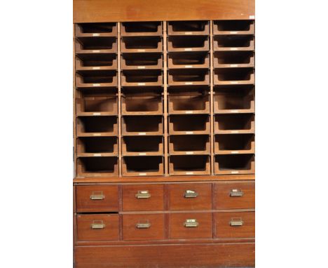 A large stunning early 20th Century antique vintage mahogany and oak haberdashery shop display cabinet having an open faced d