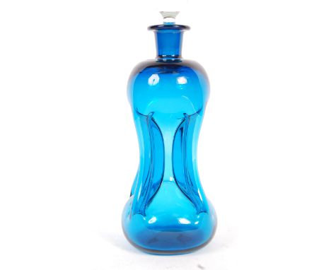 Jacob E. Bang - Holmegaard - Kluk Kluk ( Glug Glug ) - A 20th Century retro vintage studio art glass decanter having a blue t