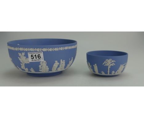 Wedgwood Jasperware large bowl and similar smaller item (diameter of largest 20cm)