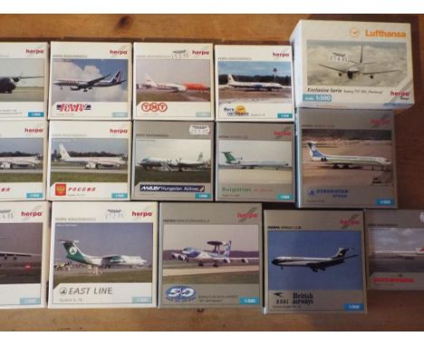 Herpa Model Aeroplanes - 15 diecast models of commercial airliners by Herpa, all in 1:500 scale, all models appear mint in or