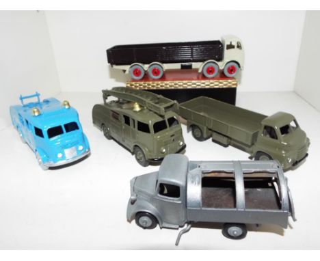Dinky - five refurbished diecast models comprising black and grey Foden lorry, grey Bedford refuse wagon, grey Big Bedford lo