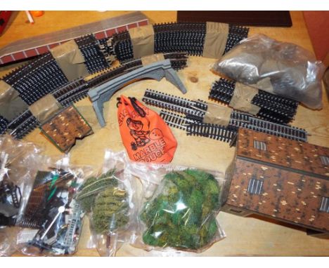 Model railways - a quantity of good Hornby OO gauge twin rail track, scenics to include signals and other trackside accessori