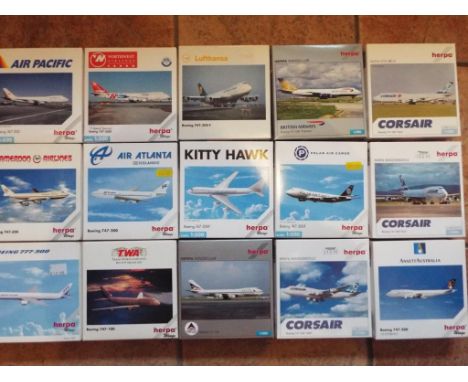 Herpa Model Aeroplanes - 15 diecast models of commercial airliners by Herpa, all in 1:500 scale, all models appear mint in or