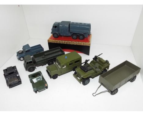 Dinky - six diecast Military models comprising large truck # 423, US Jeep # 612 (no driver figure), 109 WB Land Rover, all th