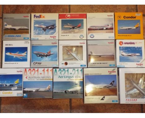 Herpa Model Aeroplanes - 15 diecast models of commercial airliners by Herpa, all in 1:500 scale, all models appear mint in or