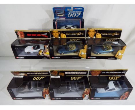 James Bond - Corgi 007 The Definitive Bond Collection, seven model vehicles including 2x Aston Martin Volante, Lotus Esprit, 