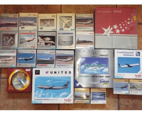 Herpa Model Aeroplanes - 23 diecast models of commercial airliners by Herpa, predominantly in 1:500 scale with one Gemini Jet