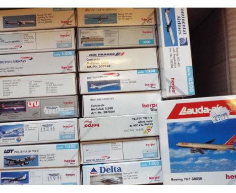 Herpa Model Aeroplanes - 15 diecast models of commercial airliners by Herpa, all in 1:500 scale, all models appear mint in or