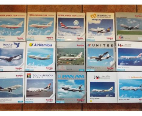 Herpa Model Aeroplanes - 15 diecast models of commercial airliners by Herpa, all in 1:500 scale, all models appear mint in or