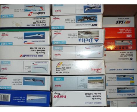 Herpa Model Aeroplanes - 15 diecast models of commercial airliners by Herpa, all in 1:500 scale, all models appear mint in or