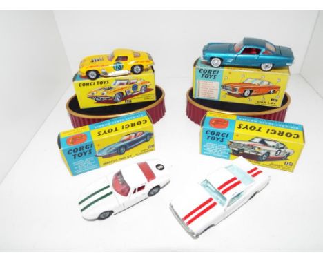Corgi Toys - four models comprising Ghia L.6.4 # 241, Marcos 1800 GT with Volvo engine # 324, Ford Mustang Fastback 2+2 compe