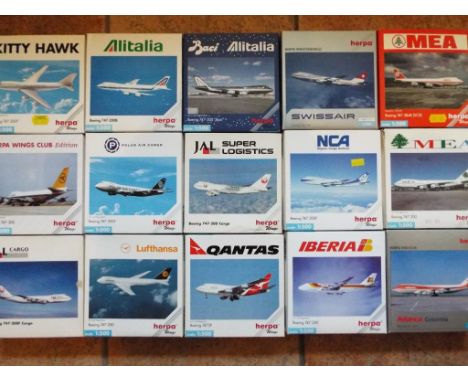 Herpa Model Aeroplanes - 15 diecast models of commercial airliners by Herpa, all in 1:500 scale, all models appear mint in or