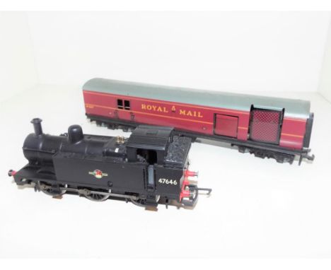 Hornby - an OO gauge model tank locomotive 0-6-0T, BR black livery op no 47646 and a Hornby Dublo / Meccano tin-plate Royal M