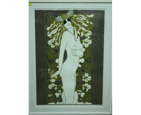 Belinda Frikh "Mata Hari," half-length stylized portrait of a young woman, together with another by the same artist depicting