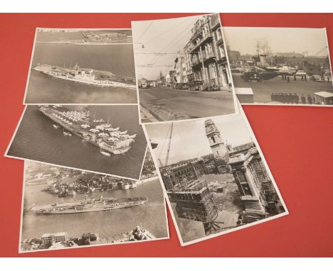 Portsmouth photographs. A group of six interesting post-war original photographs including bomb damage to the Guildhall, airc