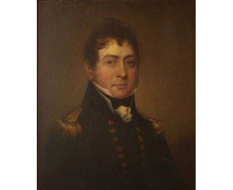 Early 19th century English School.  Head and shoulders portrait of a Royal Navy officer wearing frock coat with gold epaulett