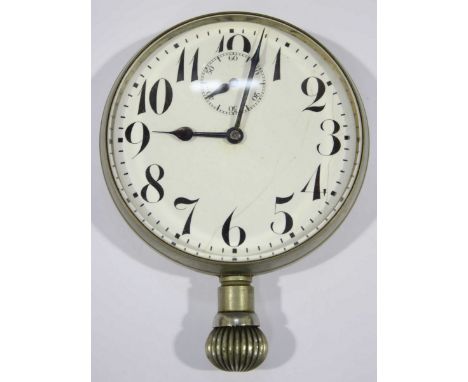 A silver plated Goliath pocket watch, with white enamel dial, black Arabic numerals and subsidiary seconds dial.