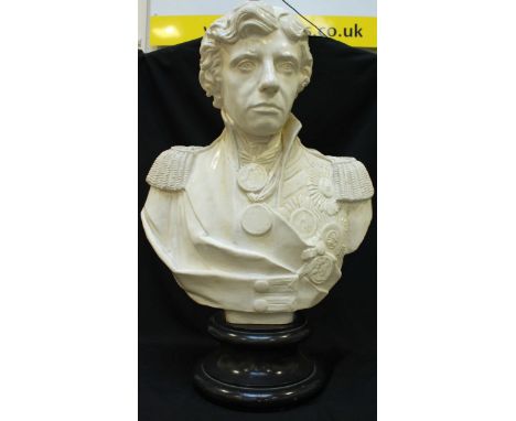 A large glazed ceramic portrait bust of Admiral Lord Nelson, on black glazed socle base, 73cm high